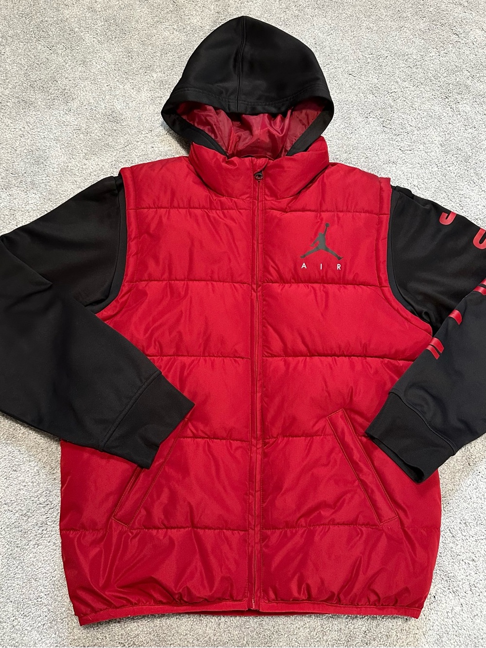 Jordan Red Quilted Therma-Fit Puffer Jacket with Black Accents